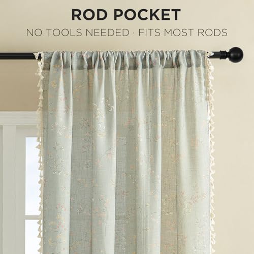 Joydeco Linen Floral Boho Curtains 84 Inch, 2 Panels with Tassels - color: Floral 2, size: 52"W x 84"L (Pack of 2)