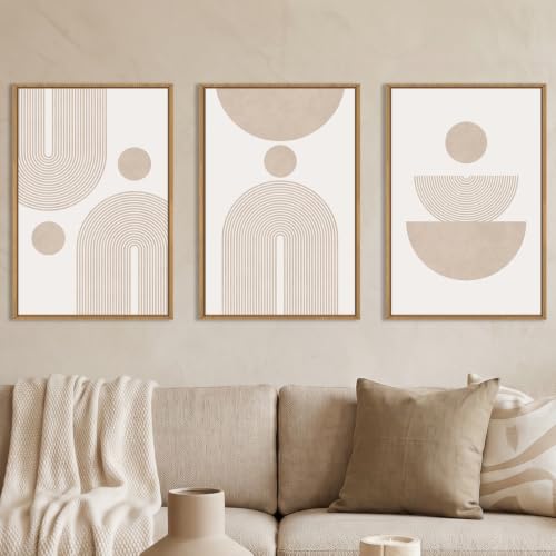 Large Boho Neutral Beige Framed Canvas Wall Art Set-24"x36"x3 - color: Boho Beige Arch Wall Art, size: 24"Lx36"W