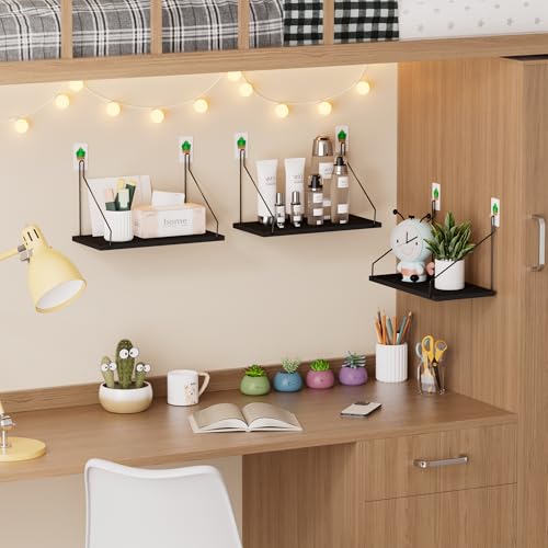 QsQueen Floating Shelves for Wall, Rustic Wood Shelf,11.8 Inch, No Drill - color: Black