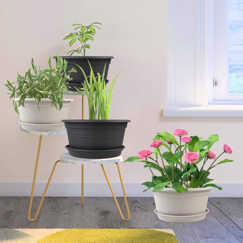 Large 4 Pack 13 inch Plant Pots, Round Plastic Pots for Plants, Gray White - color: Gray White, size: 13 Inch - 4Pack