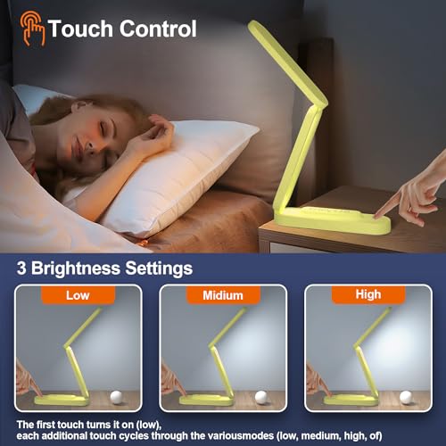 Giryuhd LED Desk Lamp for Office Home & Battery Operated Lamp Rechargeable Lamp Foldable & Portable Light, LED Desk Light Strip, 3 Brightness Dimmable Small Desk Lamp Reading Lamp (Yellow) - color: Yellow (1-Pack)