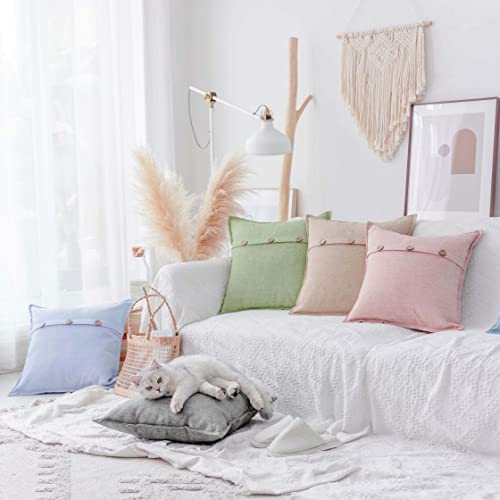 Home Brilliant Throw Pillow Covers Sage Green Decorative Pillow Covers 18x18 Farmhouse Linen Cushion Cover for Sofa Couch Bed Decor, Set of 2, Grass Green - color: Grass Green, size: 18" x 18" (Pack of 2)
