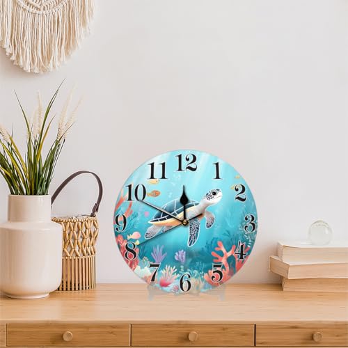 Cute Ocean Sea Turtle Wall Clock Battery Operated 10 in Round Wall Clocks Slilent Non Ticking Quartz Analog Clock for Bedroom Kids Living Room Classroom Decor - color: Cute Ocean Sea Turtle