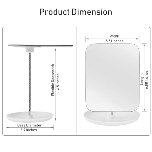LFOYOU Table Vanity Mirror with Stand - Makeup Mirror for Desk - Adjustable Flexible Gooseneck, 360°Rotation Folding Portable Bathroom Shaving Cosmetic Mirror Square