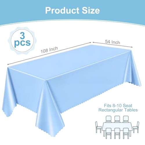 NatNarr 3 Pcs Light Blue Tablecloth, Scalloped Baby Blue Table Cloths - color: Light Blue, size: 3 Pack