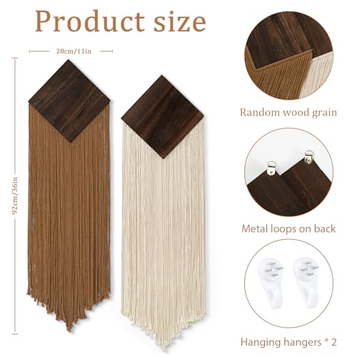 Macrame Wall Hanging Boho Chic Home Decor Brown Beige Tassel Yarn Tapestry - color: Diamond-brown Beige-2pcs