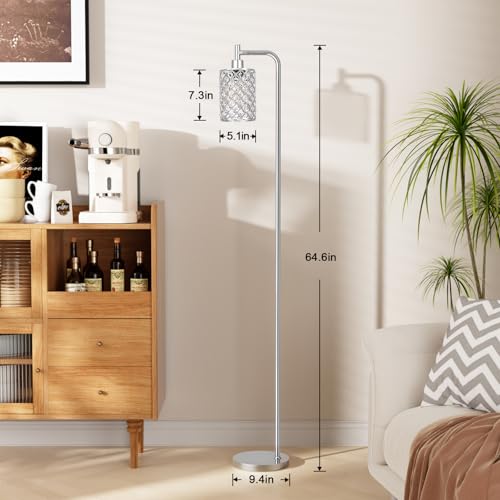 Ziisee Crystal Floor Lamp - Industrial Modern Standing Lamps with LED Bulb for Living Room Bedroom Office - Silver - color: Crystal-Silver