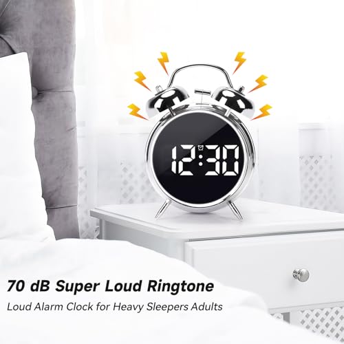Digital Small Alarm Clock, 4.5 Inch Double Bell Electronic LED Alarm Clock - color: Silvery