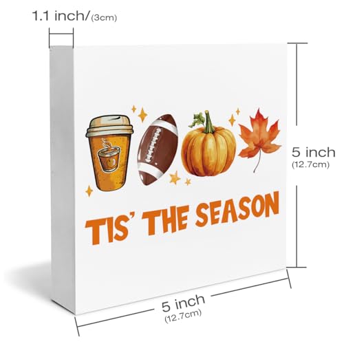 Fall Decor Rustic Fall Pumpkin Wooden Box Sign Tis' the Season Decorations Country Home Desk Shelf Tabletop Decor 5 x 5 Inches - color: Multicolor TIS