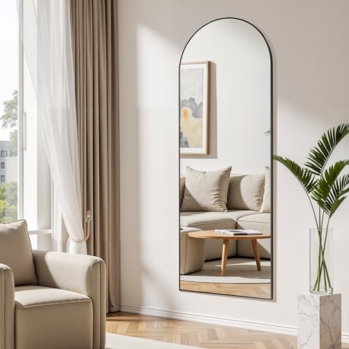 Simple Deluxe Arched Wall Mirror Full Length, 59"x16" Floor Mirror with Stand, Wall Mounted Mirror for Bedroom, Full Length Body Floor,Black