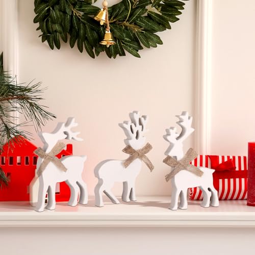 Redbaker 3 Pcs Wooden Reindeer Table Decor, Christmas Reindeer Figurines - style: Reindeer