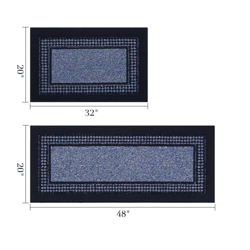 hicorfe Kitchen Runner Rugs,Set of 2 Non Slip Kitchen Mats for Floor - color: Navy Blue, size: 20"x48"+20"x32"