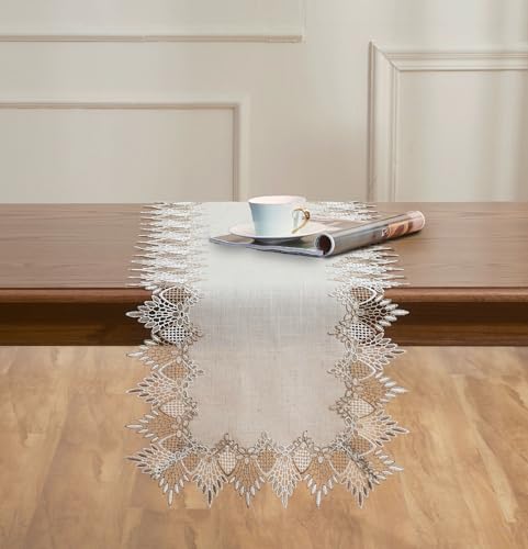 Natural Linen Table Runner 36 inches Beige Lace Coffee Table Runners - size: 16”x36”
