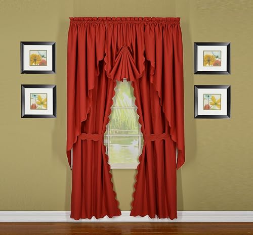 Today's Curtain, Orleans Scallop Curtain, Brick Red 45" Panel Pair and Tieback,4-Piece-Set, 60" W x 45" L, Brick Red - color: Brick Red, size: 60"W x 45"L (Pack of 1)