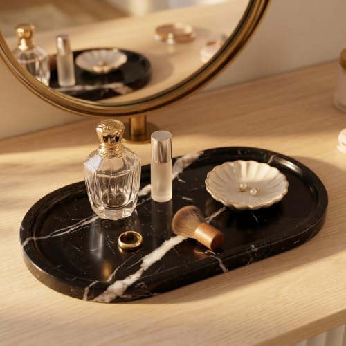 YKAJO Nero Marquina Oval Marble Tray, 11.8x5.9 Vanity Perfume Organizer - color: Nero Marquina, size: 11.8" x 5.9" x 0.6"