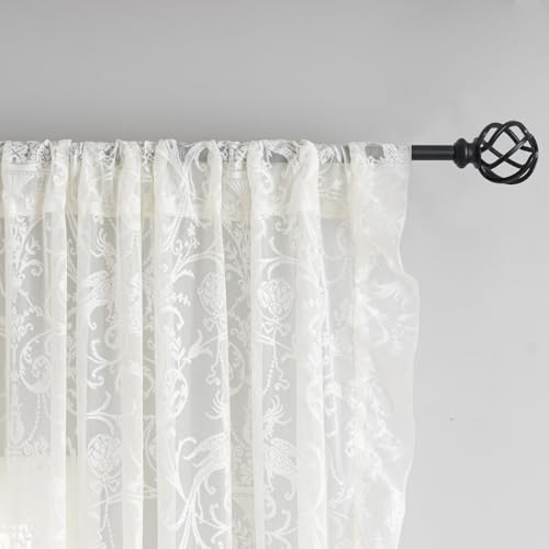 TUDECO Lace Ruffle Curtains 2 Panels - Elegant Floral Sheer Curtains 72 Inch Length for Bedroom Doorway Patio Door, French Rococo Privacy Cream Rod Pocket Window Treatments, 59 x 72 Inch, Ivory - color: Cream, size: 59"W x 72"L (Pack of 2)