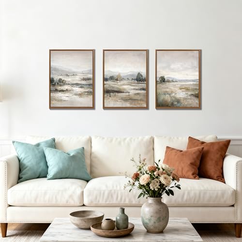 3Pcs Abstract Mist Countryside Blue Beige Mountains Canvas Wall Art 12"x16" - color: Abstract Mist Mountains Marsh, size: 12"x16"x3Pcs