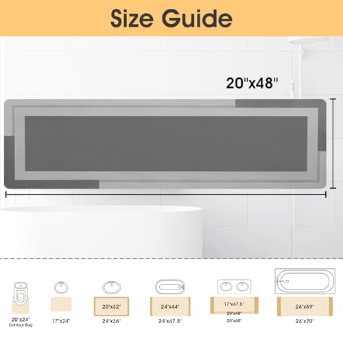 ACCUMTEK Non Slip Bath Mat, Thin Bathroom Rugs Fit Under Door, Quick Dry Bath Mats, Machine Washable Bath Rugs for Bathroom, Bathtub & Kitchen, Grey/Bordered/48 x20 - color: Grey, size: 1'8" x 4' (Rectangular)