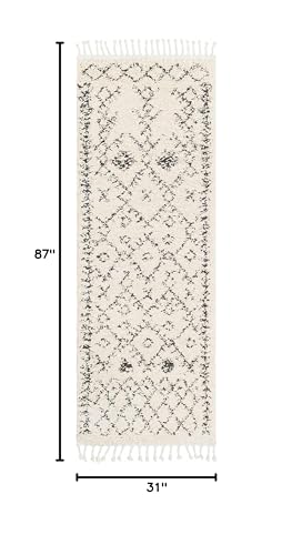 Hauteloom Masada Hallway, Kitchen Runner Rug - Geometric Diamond Trellis Lattice Border - Bohemian Moroccan Berber Boho Tribal - Plush Pile - Charcoal, Beige, Cream, Black, Ivory - 2'7" x 7'3" - color: Charcoal, Beige / Godalming, size: 2'7" x 7'3" (Runne
