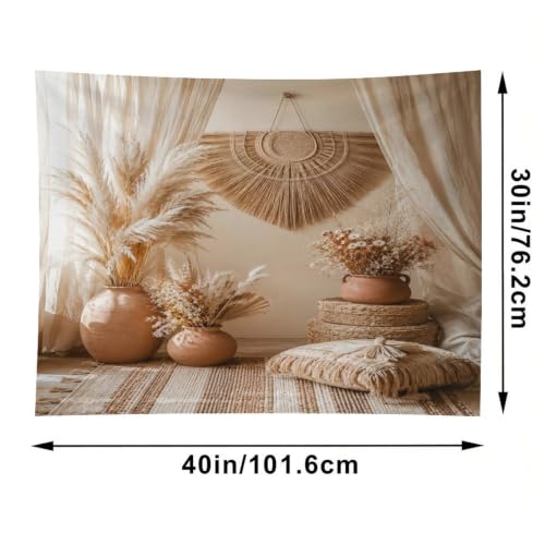 Bgdfhk Boho Wall Hanging Rattan Decor Pampas Grass Vase Woven Pillow Natural Fiber Rug Decorative Wall Tapestry 30"x40", Soft Polyester Lightweight Tapestry Blanket for Bedroom Living Room Dorm Apart - color: Boho Wall Hanging Rattan Decor Pampas Gra, siz