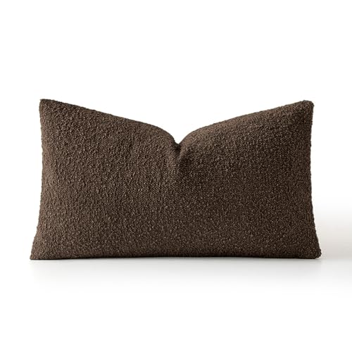 MIULEE Textured Boucle Lumbar Pillow Cover for Bed 12x20 Dark Brown - color: Dark Brown, size: 20" x 12" (Pack of 1)