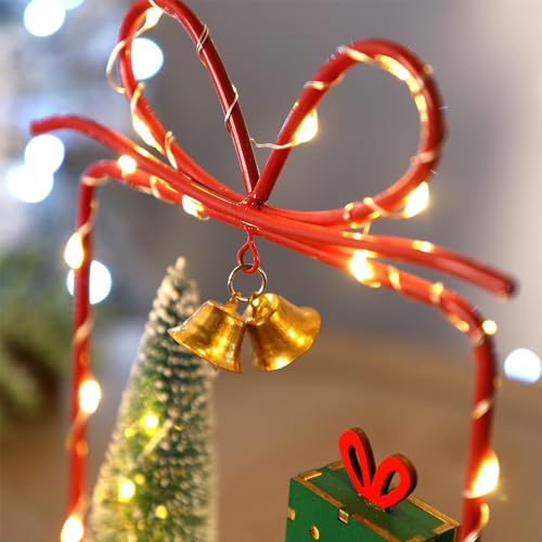 Christmas Tabletop Decoration, Wooden Lighted Christmas Gift Box Collectible Buildings Decorations, Christmas Giftboxes Santa Ornaments, Battery Operated Christmas Indoor Fireplace Table Decorations - style: Santa & Tree & Gift Box