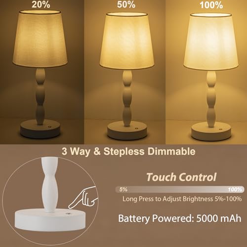 CASTLELIFE Rechargeable Cordless Table Lamp, 5000mAh Battery Powered Touch Desk Lamp, 3-Level & Stepless Dimmable Night Light, Portable Bedside Lamp for Bedroom, Outdoor, Bulb Included, White - color: White