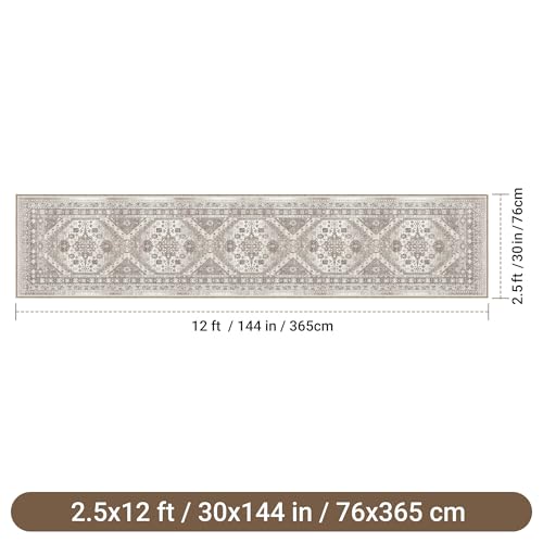 befbee 2'6"x12' Runner Rug for Hallway Washable Non Slip Kitchen Rug - color: Brown/Beige, size: 2'6" x 12' (Runner)