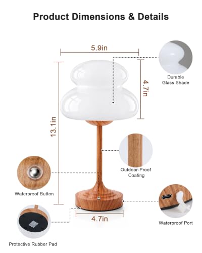 UMEXUS 13" Modern Small Cordless Table Lamp, Rechargeable Battery Operated