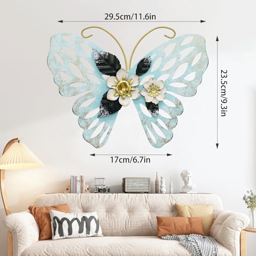 JinKune 12 Inch Butterfly Wall Decor 3D Double Layered Butterfly Leaf Floral Wall Art, Metal Wall Hanging Home Decorations Wall Sculpture Decor For Living Room Bedroom Kitchen Dining Room, Teal - color: Teal