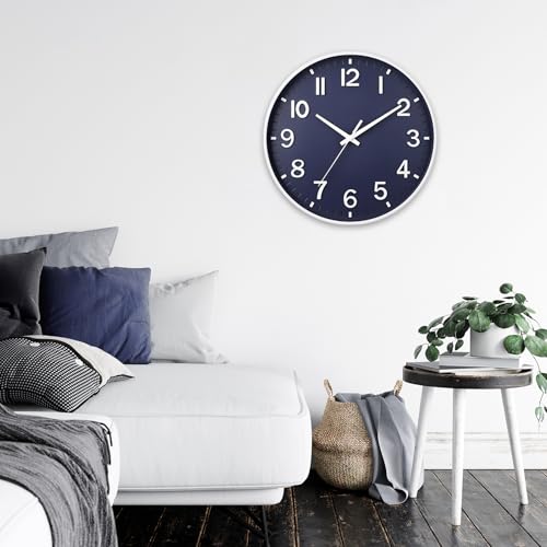 HZDHCLH 12 Inch Silent Wall Clock Battery Operated Non Ticking Navy Blue - color: Navy Blue