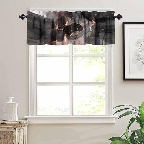 Pink Gold Marble Valance, Abstract Modern Luxury Ombre Art Pink Black Marble Print Blackout Short Window Treatment for Girls Women Bedroom Living Room, 54x18inch - color: Marble-19