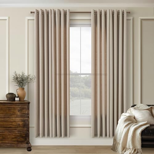 Taupe Linen Semi Sheer Bronze Grommet Privacy Curtains 72 Inch Long - color: Burlywood Birch, size: 52"W x 72"L (Pack of 2)