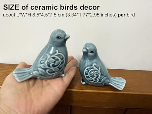 Pair of Ceramic Bird Figurines, Small Bird Statues Tea Coffee Pet Home Office Decor for Windows Shelves Entryway TV Stand (Blue) - color: Blue