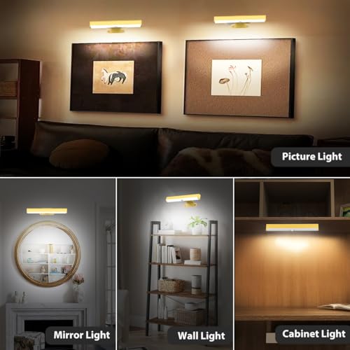 EUIOKUN LED Picture Light Battery Operated Wall Sconces for Wall Decor 2Pcs - size: 2Pack Gold
