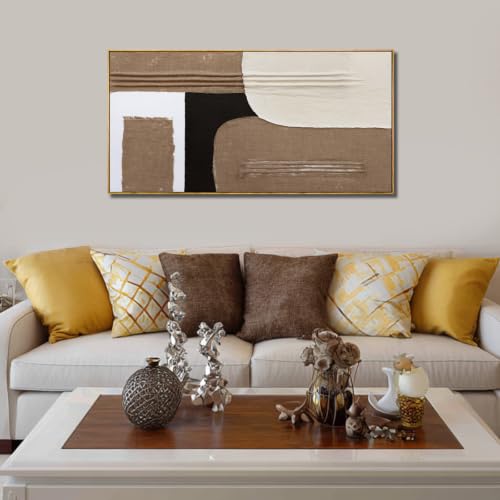 Abstract Wall Art Black White Brown Wall Decor Living Room 24x48in - color: Black and White and Brown, size: 48"L x 24"W