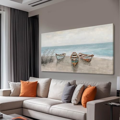WINKAILIN Large Ocean Boat Canvas Wall Art for Living Room 29x58 Inch - color: Blue and Brown, size: 58"L x 29"W