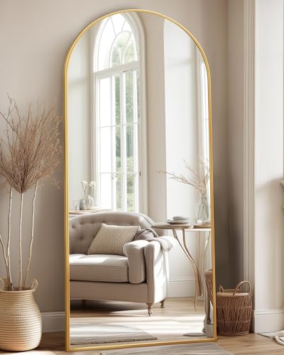 Full Length Mirror, 71"x28" Arched Floor Mirror, Gold - color: Gold, size: 71"L x 28"W