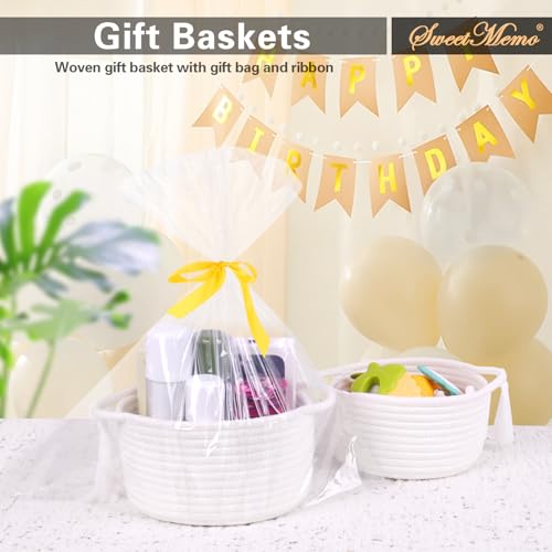 Small Gift Basket Empty to Fill with Gifts Bag & Ribbon, White - color: White, size: 1 Pack