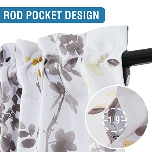 H.VERSAILTEX Valance for Kitchen Windows/Bathroom/Living Room/Bedroom Blackout Window Valance Thermal Insulated Rod Pocket Valance Curtains, 52" W x 18" L, 1 Panel, Floral Pattern in Grey and Yellow - color: Grey/Yellow