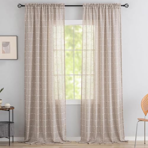 Beige Striped Sheer Curtains 90 Inch, Light Filtering 2 Panels Greige - color: Beige, size: 52"W x 90"L (Pack of 2)