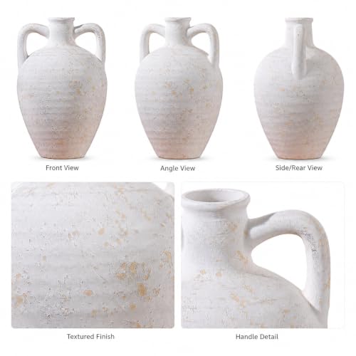 UPWOIGH 11.8in Ceramic Flower Vase with Handles - color: Off-white, size: 11.8''