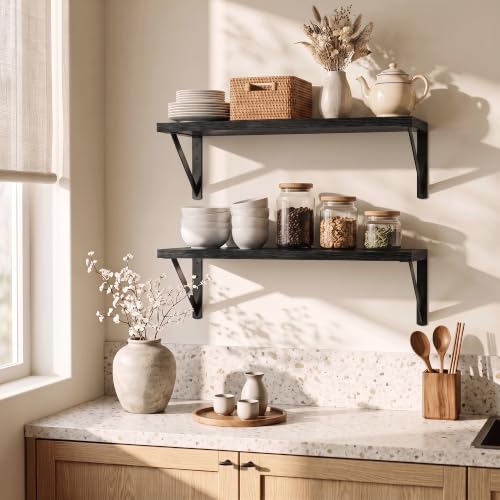 Axeman 18 Inch Floating Shelves, 8 Inch Deep Black Wall Shelves Set of 2 - color: Black, size: 18 Inch