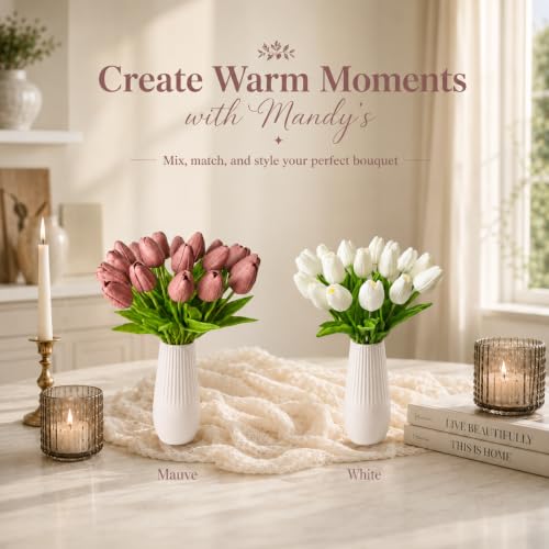 Mandy's 20 Stems Mauve Artificial Tulip Flowers for Home Centerpieces - color: Mauve