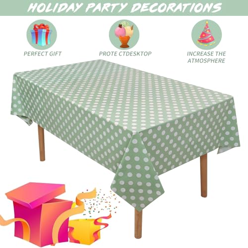 Kesfey Sage Green Polka Dot Plastic Tablecloth Birthday Table Cover 3 Packs - color: Sage Green Polka Dot