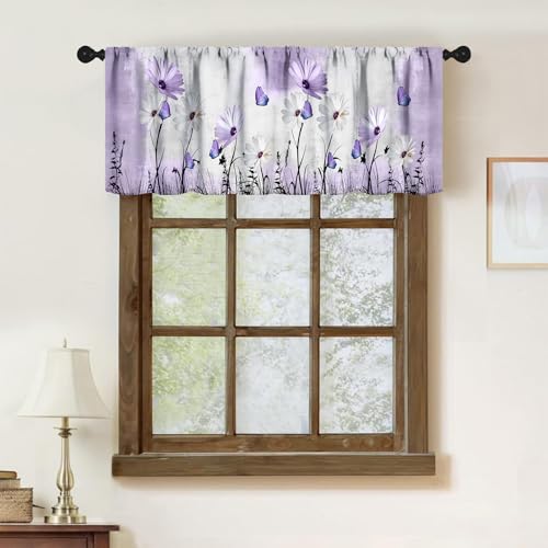 Farmhouse Daisy Window Valance,Purple Rustic Wooden Floral Spring Natural Botanical Flowers Country Small Short Drapes Treatment for Bedroom Living Room Kitchen 1 Piece,54x18 Inch - color: Daisy-5