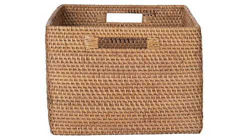 KOUBOO Loma Rectangular Rattan Storage Basket with Handles, Honey Brown - color: Honey-Brown