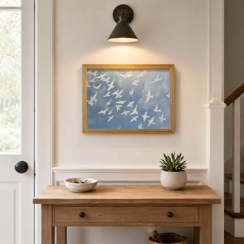 Framed Flying Bird Wall Art Vintage Blue Abstract Wall Decor Cottagecore Nature Wildlife Painting Print for Living Room Bedroom Office 12x16 inch - color: Goose, size: 16"L x 12"W