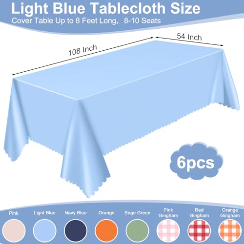 NatNarr 6 Pcs Light Blue Tablecloth, Scalloped Baby Blue Table Cloths - color: Light Blue, size: 6 Pack