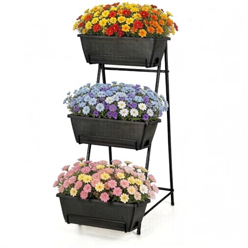 3 Tier Vertical Garden Planter Small Raised Garden Bed Freestanding Plastic Raised Planter Boxes Herb Planter Stand with Removable Tray for Indoor Outdoor Herbs Flowers Vegetables Plants Grey - color: Gray